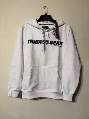 Tribal White Pullover Hoodie with Black Logo